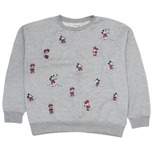 Vintage Disney 90s Grey Crew Neck Mickey Mouse Sweatshirt XL Cotton