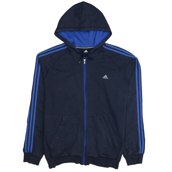 Adidas 90's Striped Sleeve Full Zip Up Hoodie XXLarge (2XL) Navy Blue