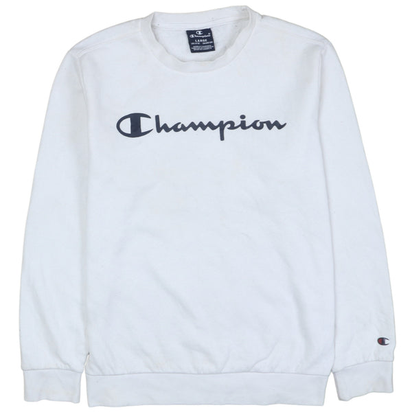 Vintage Champion 90's Women's Large White Spellout Crew Neck Sweatshirt