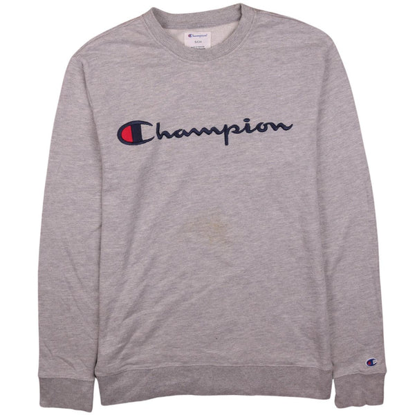 Champion 90's Grey Spellout Crew Neck Sweatshirt Men's Small Vintage