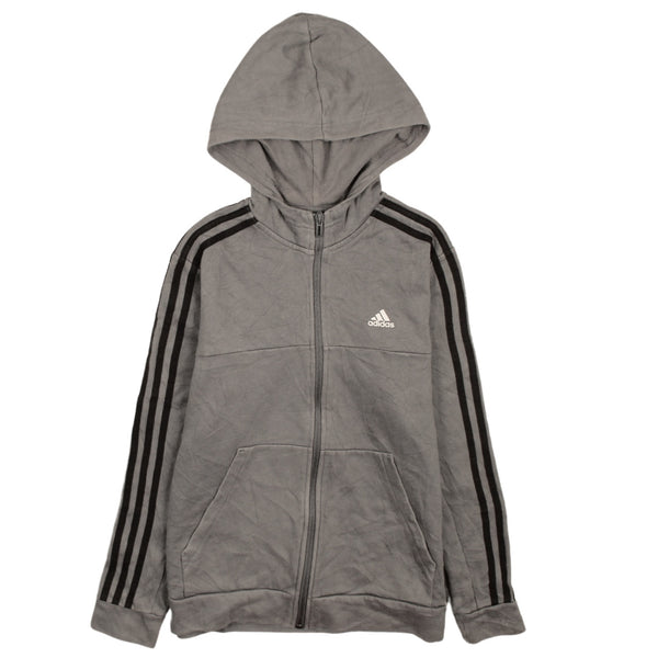 Adidas 90's Grey Full Zip Hoodie, Striped Sleeves, Women's Large