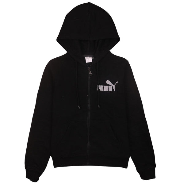 Puma Vintage 90s Black Drawstring Pocket Zip Up Hoodie Medium