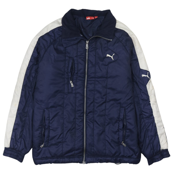 Puma 90's Lightweight Full Zip Up Puffer Jacket Small Navy Blue