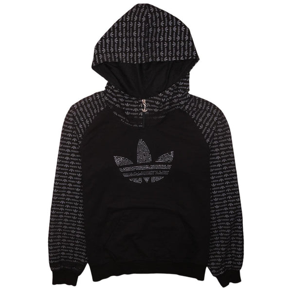 Adidas 90's Black 3XL Spellout Quarter Zip Hoodie Vintage Style