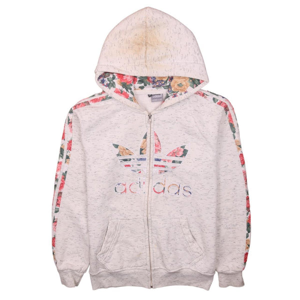 Adidas Women's 90's Vintage Striped Full Zip White Hoodie Medium