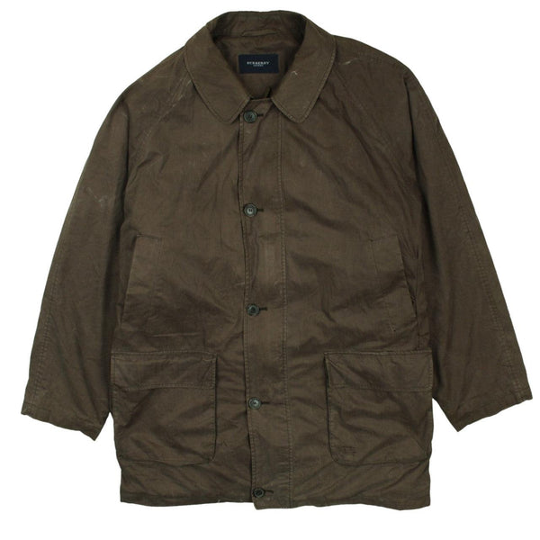 Vintage Burberry 90s Men's XL Khaki Green Windbreaker Jacket, Button Up