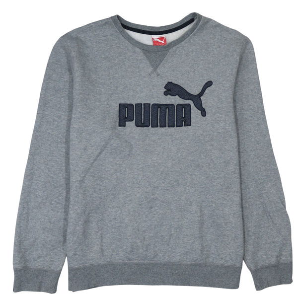 Vintage 90's Puma Spellout Crew Neck Sweatshirt Large Grey