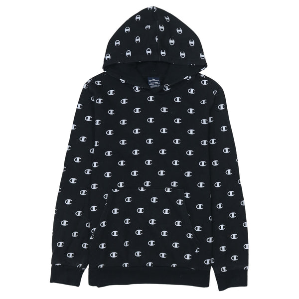 Champion 90's Plain Pullover Hoodie XLarge Black