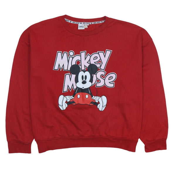 Vintage Disney 90's Mickey Mouse Red Crew Neck Cotton Sweatshirt XL