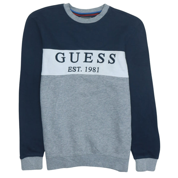 Guess 90's Vintage Spellout Crew Neck Sweatshirt XS Grey Navy