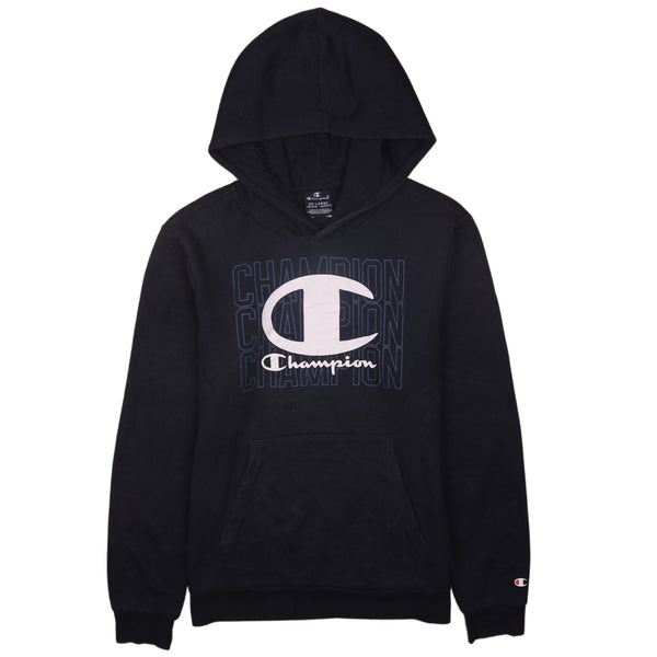 Vintage Champion 90's XXL Spellout Pullover Hoodie Navy Blue Sweater