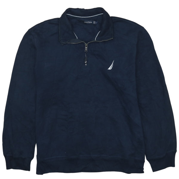 Nautica 90's Vintage Navy Heavyweight Quarter Zip Sweatshirt Men's Large