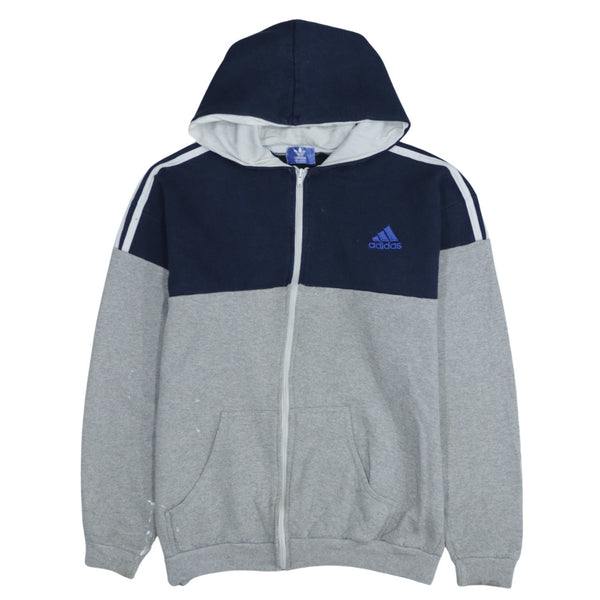 Adidas 90's Striped Sleeve Full Zip Hoodie Large Grey
