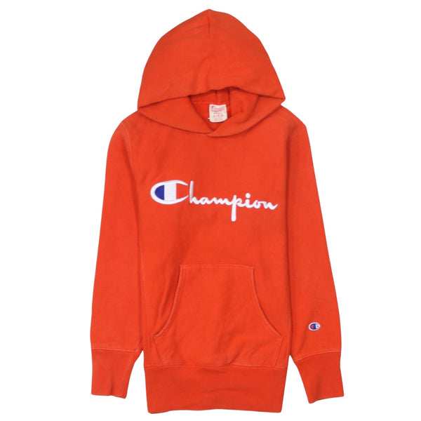 Champion 90's Spellout Pullover Hoodie Small Orange