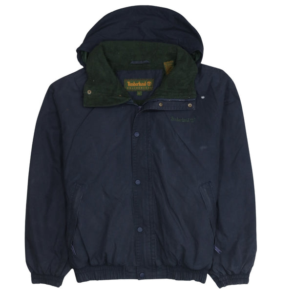 Timberland 90's Hooded Full Zip Up Windbreaker Large Navy Blue