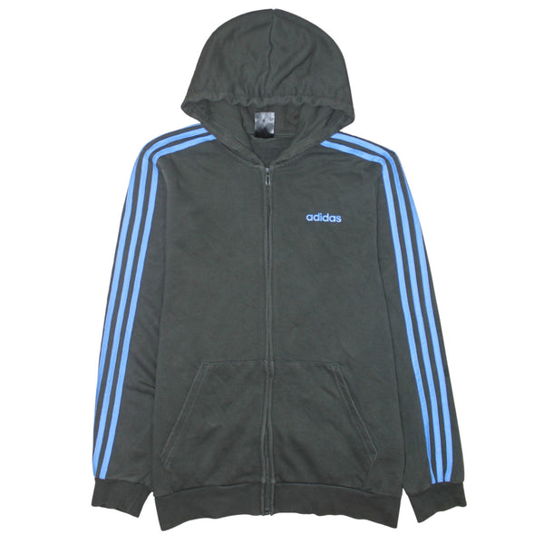 Adidas 90's Striped Sleeve Full Zip Up Hoodie Large Green