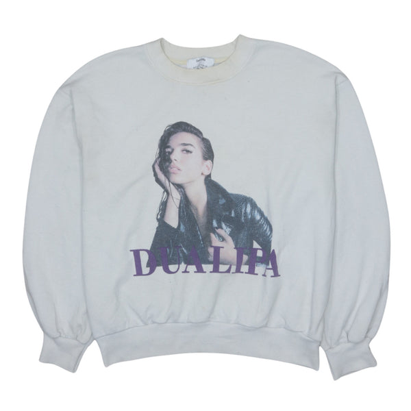 90s Beige Cream Crew Neck DUALIPA Spellout Sweatshirt Men’s Medium