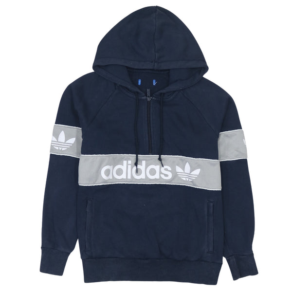 Adidas 90's Spellout Quarter Zip Hoodie Medium  Navy Blue
