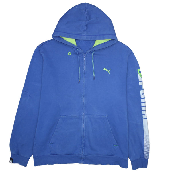 Puma 90's Drawstring Pockets Full Zip Up Hoodie XLarge  Blue