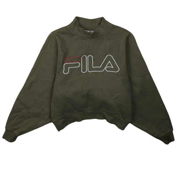 Fila 90's Vintage Spellout Crop Sweatshirt Khaki Green XS Women's