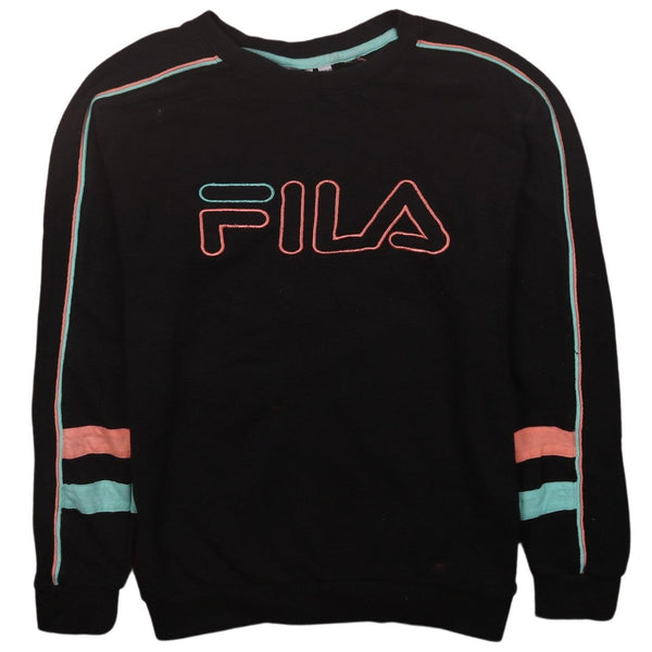Fila 90s Vintage Spellout Crew Neck Sweatshirt XXS Black