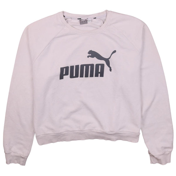 Puma 90's Vintage White Spellout Crop Sweatshirt Large Women's