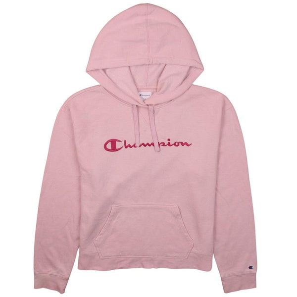 Champion 90's Pink Spellout Hoodie Women's Large Vintage Pullover
