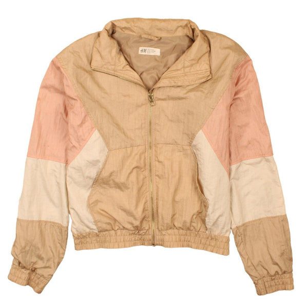 H&M 90's Vintage Tan Brown Windbreaker Jacket Women Large Zip Up