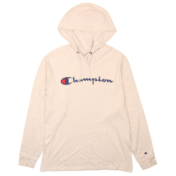 Champion 90's Vintage Spellout Hoodie XXL Beige Cream Pullover