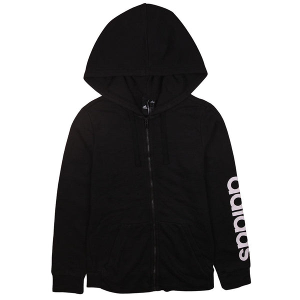 Adidas 90's Black Full Zip Hoodie, Drawstring Pockets Medium Women