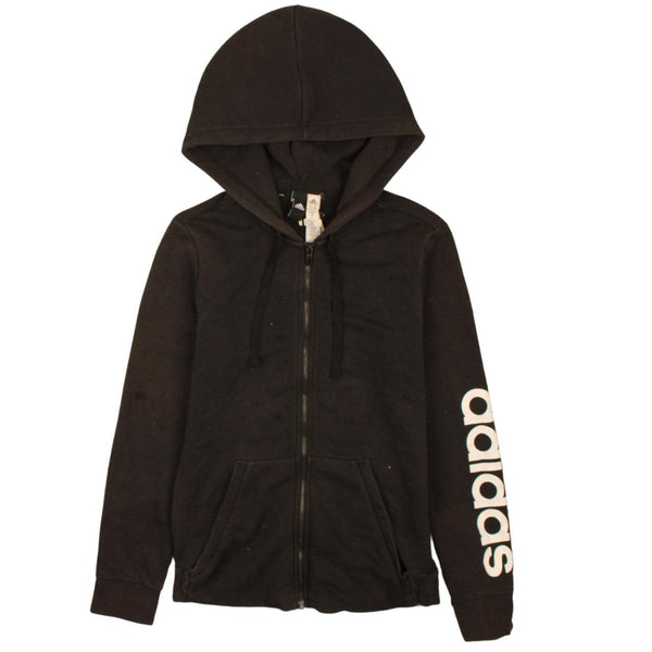 Adidas Vintage 90's Medium Hoodie Black Full Zip Drawstring Pockets