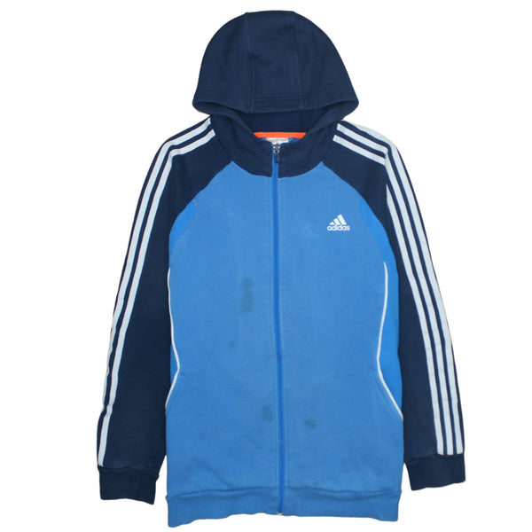 Adidas 90's Striped Sleeve Full Zip Up Hoodie Large Blue