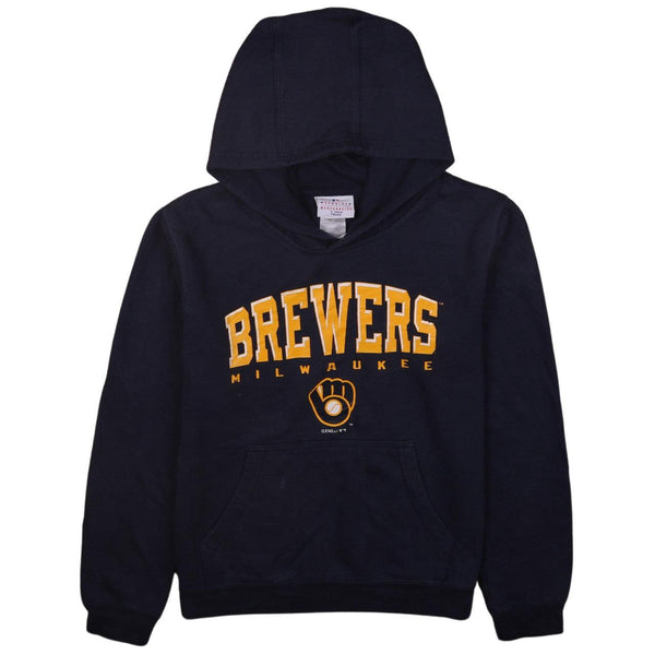 Vintage 90s Milwaukee Brewers Pullover Hoodie Large Navy Blue Active