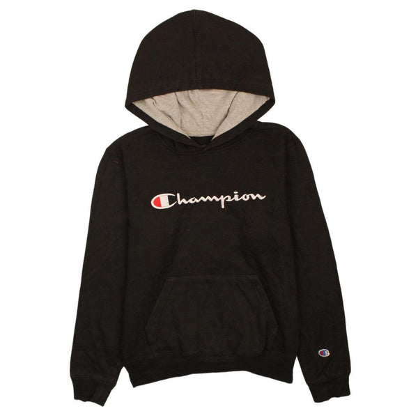 Champion 90's Vintage Spellout Hoodie Black Women's XLarge Pullover