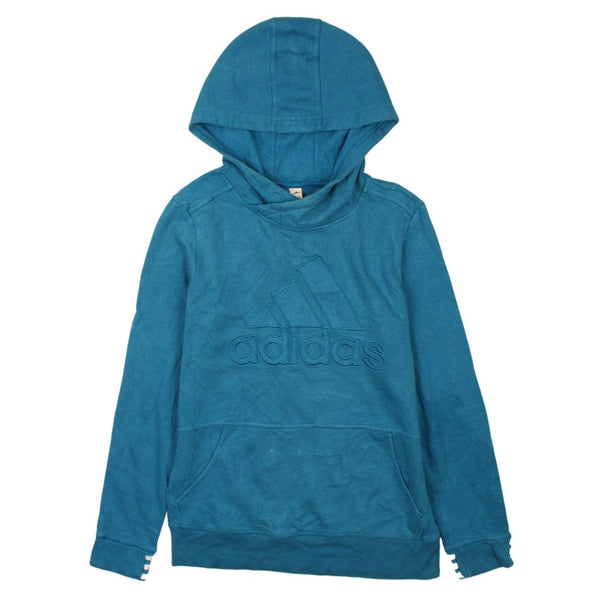 Adidas Women's 90's Blue Spellout Pullover Hoodie, Vintage S