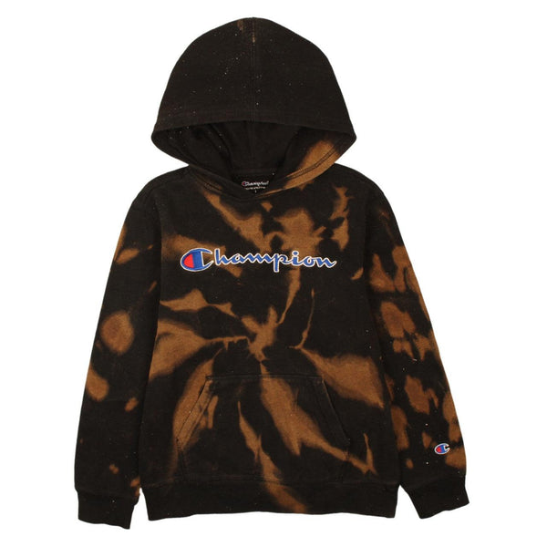 Champion 90's Black Tie Dye Spellout Hoodie Vintage Women's Large