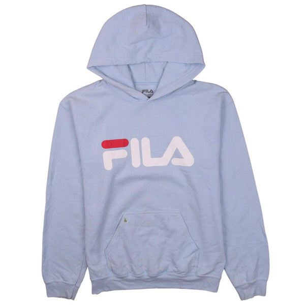 Fila Men's Small Blue 90's Vintage Spellout Pullover Hoodie Retro