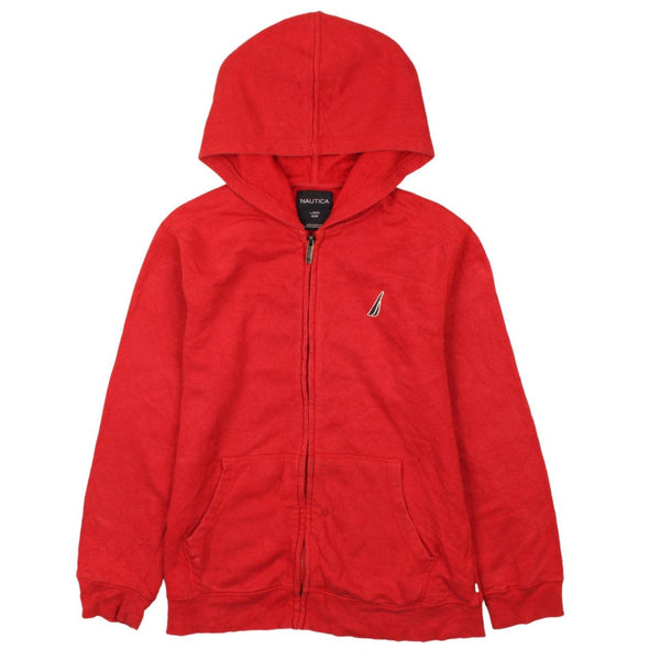 Nautica 90's Vintage Red Full Zip Up Hoodie Large with Drawstring Pockets