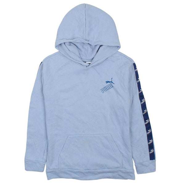 Puma Women's Large 90's Vintage Blue Hoodie with Drawstring Pockets
