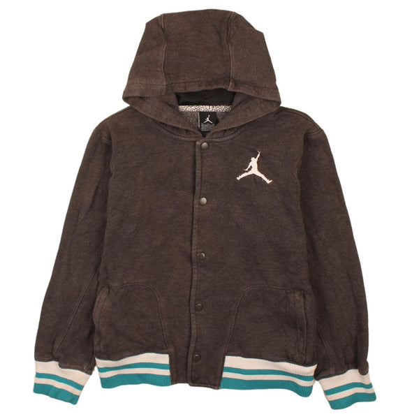 Jordan Vintage 90's Grey Striped Cuff Hoodie XL Button Up Women's