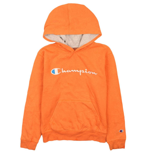 Champion Women's Large 90s Orange Spellout Pullover Hoodie Vintage
