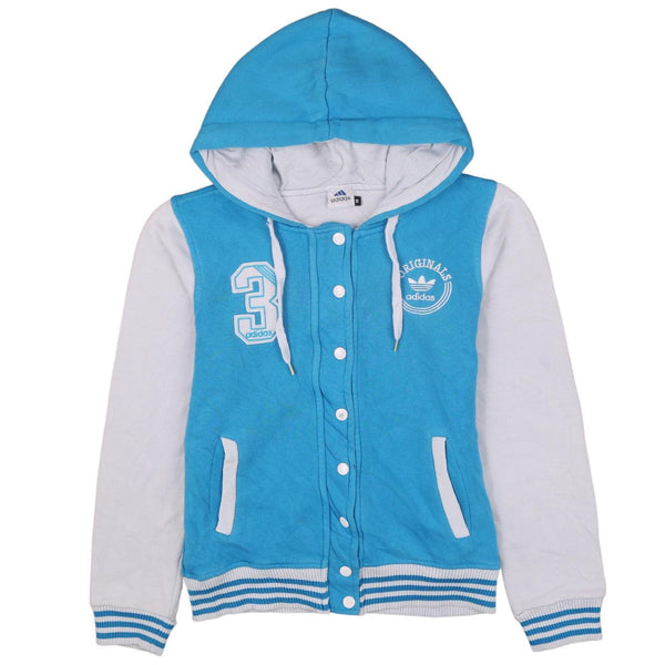 Adidas Vintage Women's Medium Blue Button Up Striped Cuff Hoodie