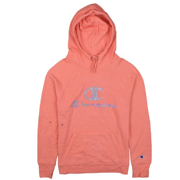 Champion 90's Pink Spellout Pullover Hoodie Men's Small Vintage