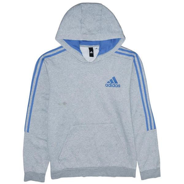 Adidas 90's Striped Sleeves Pullover Hoodie Large Grey