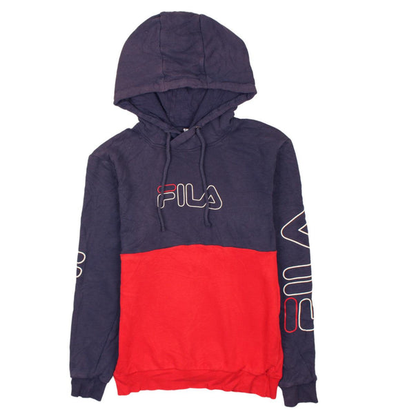 Fila 90s Vintage Spellout Hoodie Men's XS Navy Blue Pullover