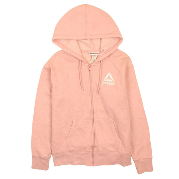 Reebok 90's Drawstring Pockets Full Zip Up Hoodie Small Pink