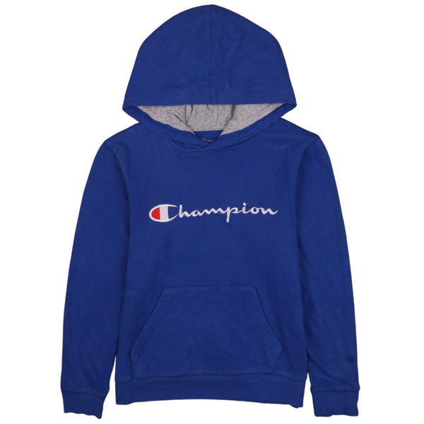 Vintage Champion 90's Spellout Blue Pullover Hoodie Large Women's