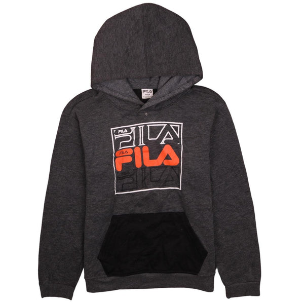 Fila Women's 90s Vintage Spellout Pullover Hoodie Large Grey Sweatshirt