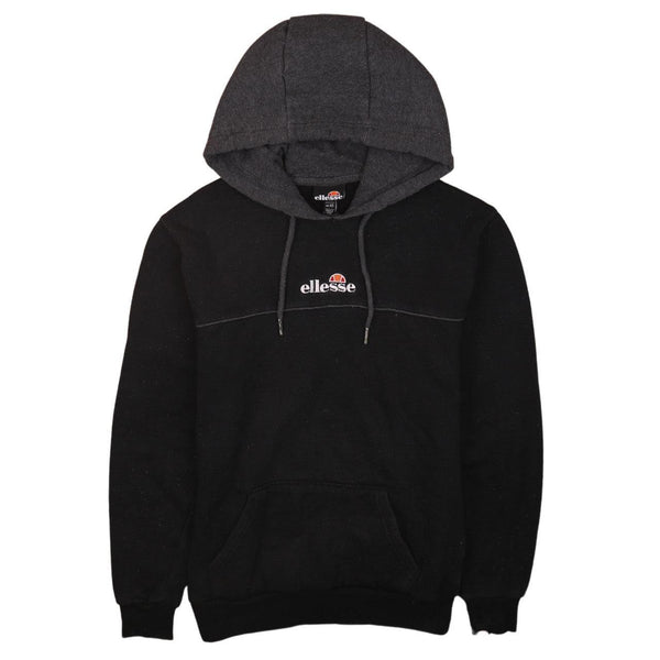 Ellesse Vintage 90's Drawstring Pockets Pullover Hoodie XSmall Black