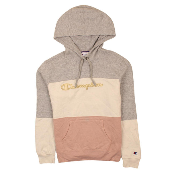 Vintage Champion 90s Spellout Hoodie XSmall Beige Cream Grey Pink